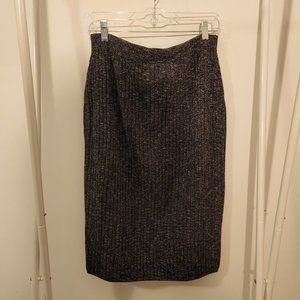 Max Studio | Ribbed Knit Pencil Midi Skirt in a Speckled Gray Color, Size M